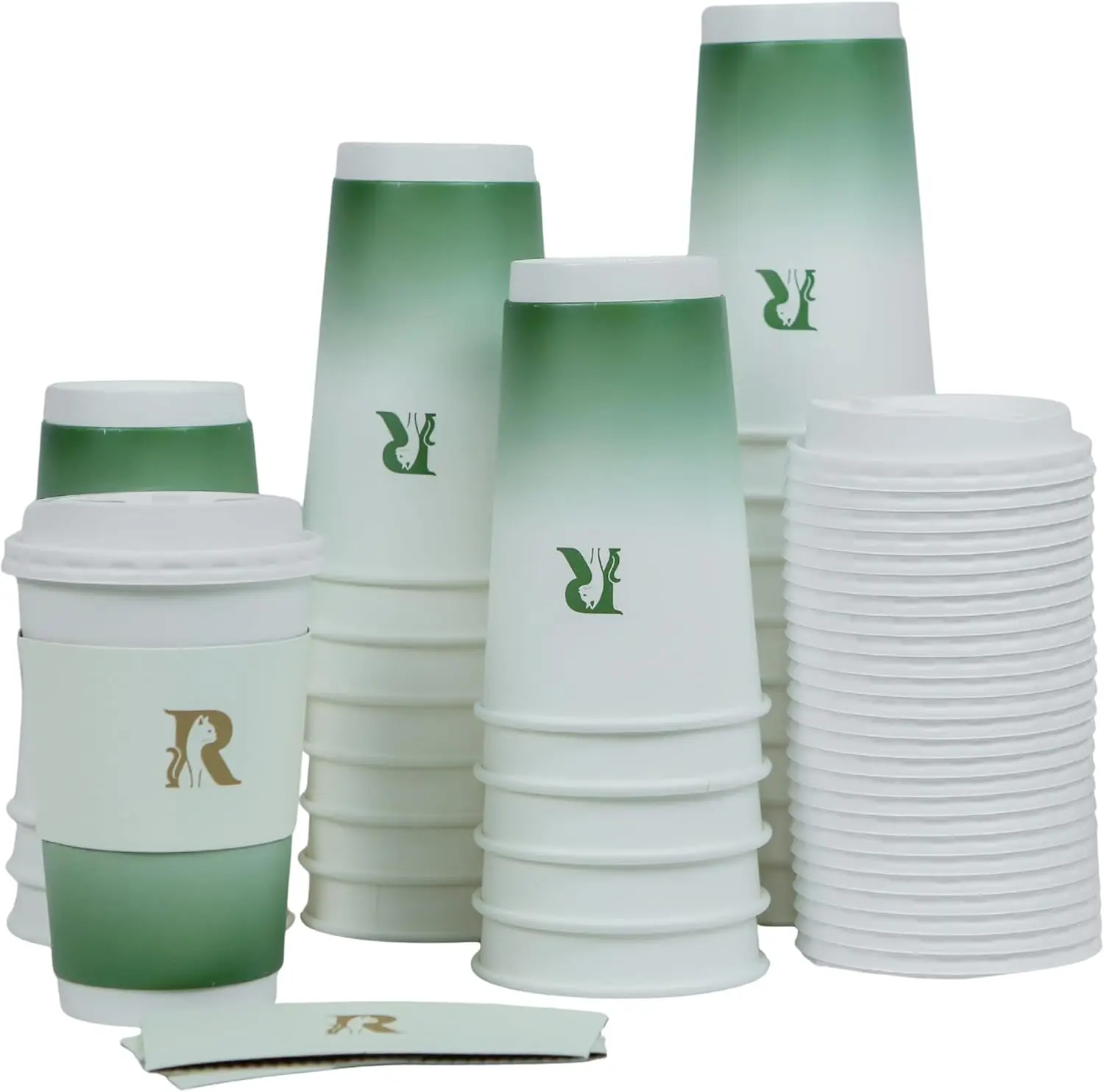 

100 Pack 16oz Disposable Paper Coffee Cups with Lids and Sleeves – Hot & Cold Drink Cups for Coffee, Tea, Water, Office