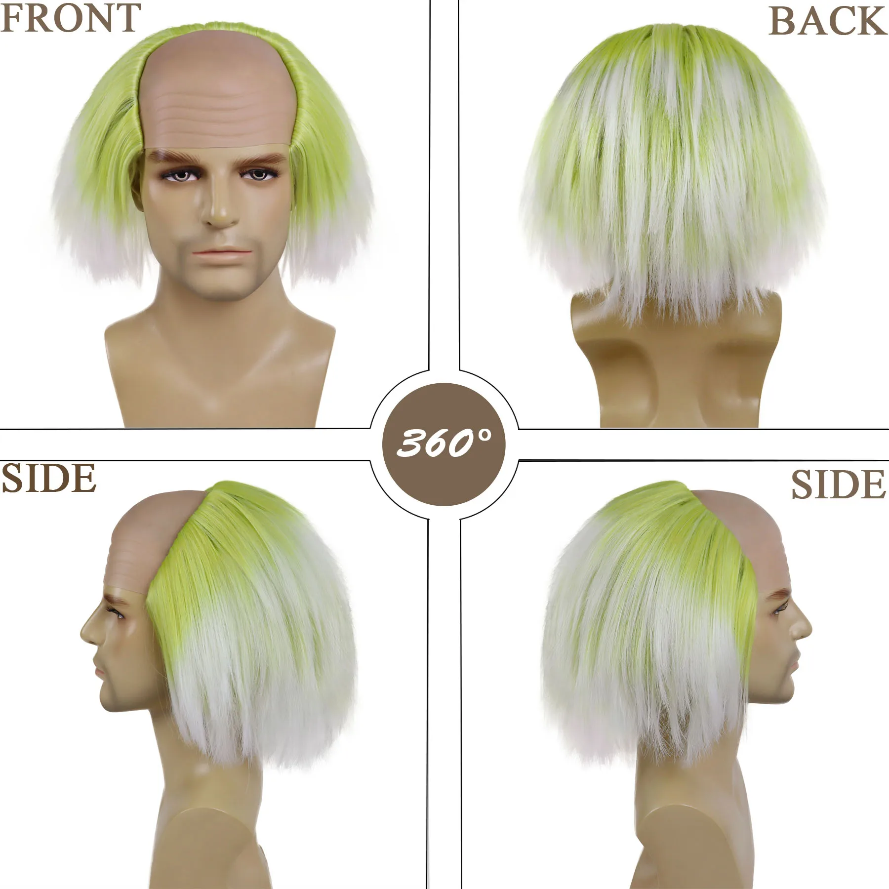 شعر مستعار اصطناعي أومبير أخضر أبيض مهرج أصلع خوذة أنيمي ريك تأثيري شبح المشاعر جنون عالم عبقرية زي قدس