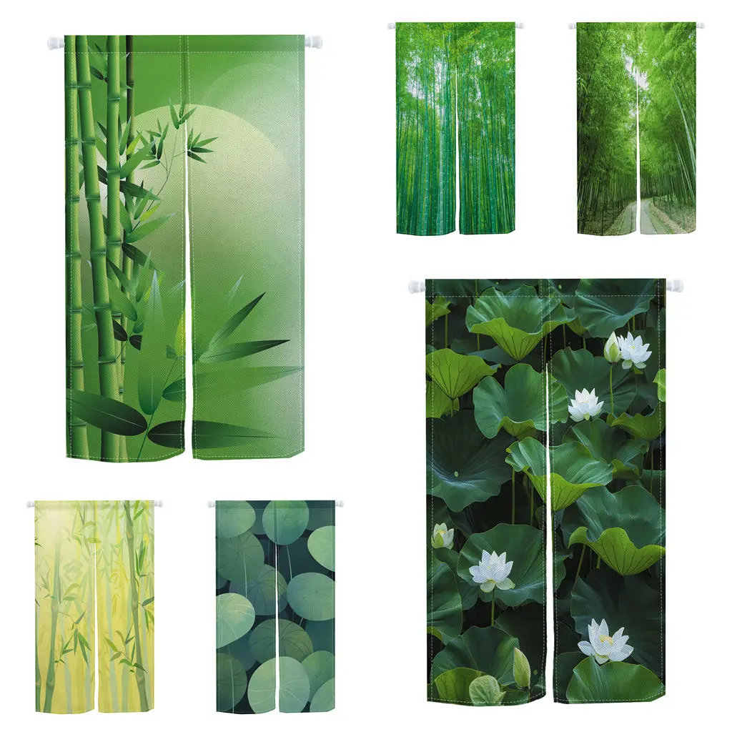 cortinas-de-porta-noren-de-bambu-verde-com-folha-de-lotus-japonesa-para-cozinha-sala-de-estar-entrada-sala-de-jantar-e-divisoria