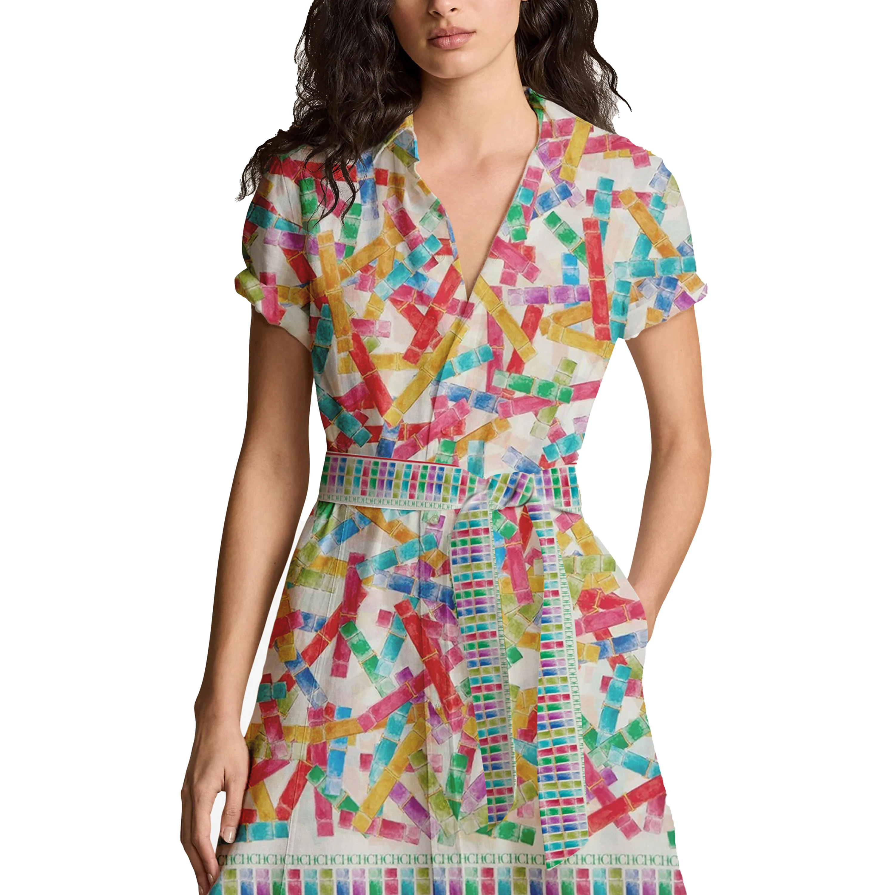 CHCH Summer Chic Printed Long Dress Women Fashion Lapel Half Sleeve Single Breasted Shirt Dresses 2024 Female Commuting Outfits