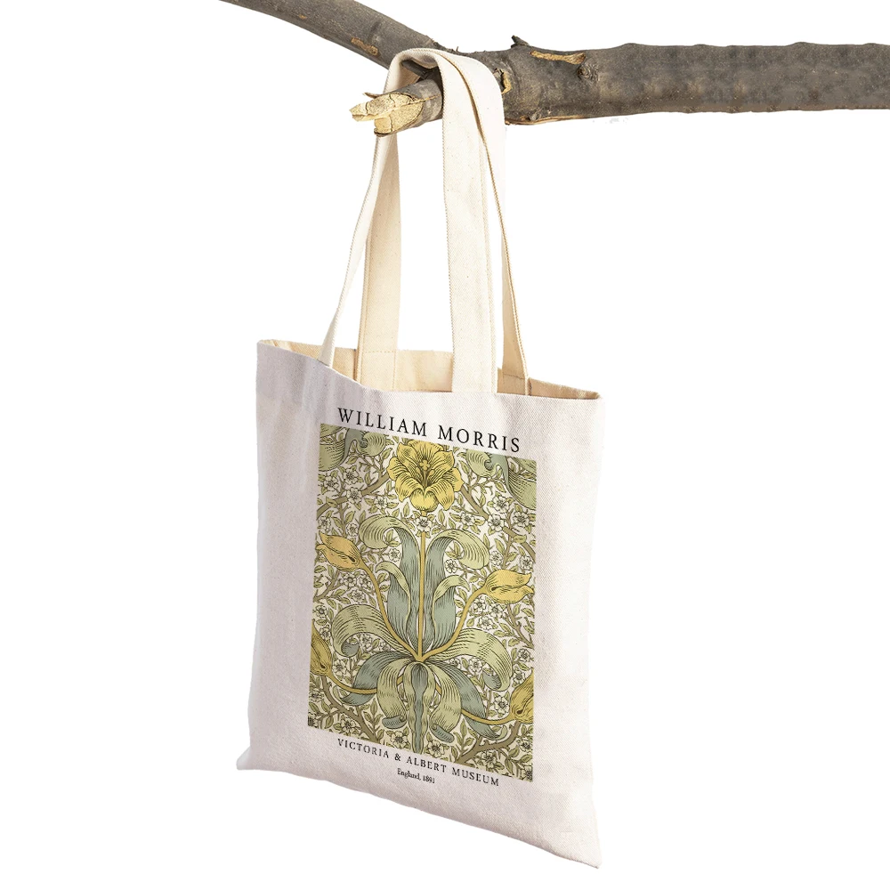 Vintage William Morris Unique Flower Leaf Lady Tote Handbag Canvas Women Shopping Bags Double Print Supermarket Shopper Bag