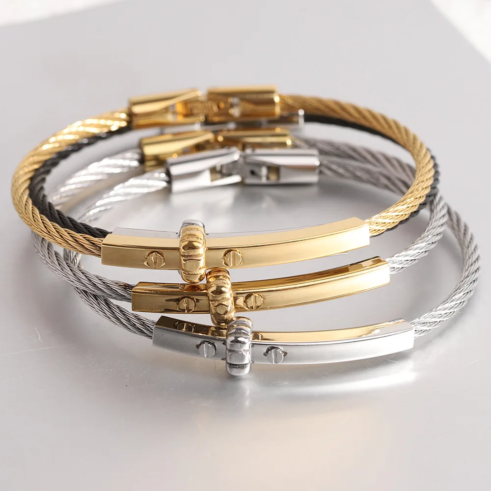 Simple Versatile Titanium Steel Round 3MM Cable Bracelet Fashionable Steel Wire Buckle Bangles for Women 2025 Summer Jewelry IT
