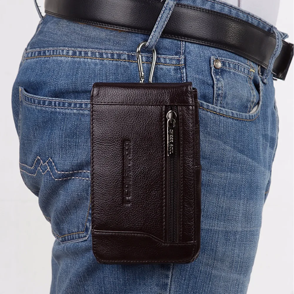 Men Genuine Leather Mobile/Cell Phone Case Cover Waist Bags Real Cowhide Loop Skin Belt Waist Purse Male Hip Bum Fanny Pack Bag