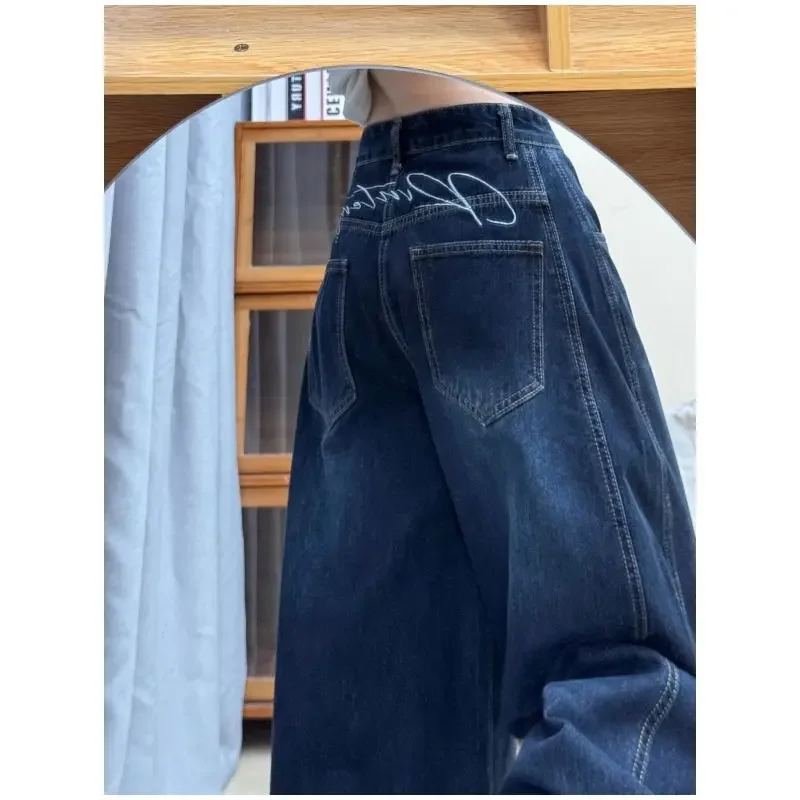 

Женские широкие джинсы с высокой талией в стиле Y2K, винтажная вышивка, свободная посадка, осенняя коллекция, американская мода