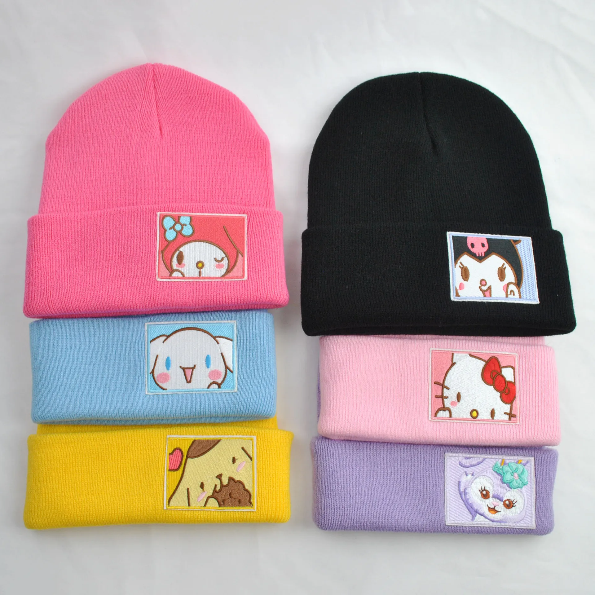 

Kawaii Sanrio Knitted Hat Kuromi Kt Cat Cinnamoroll Melody Couple Cute Cartoon Wool Hat Sister Knitted Keep Warm Winter for Girl