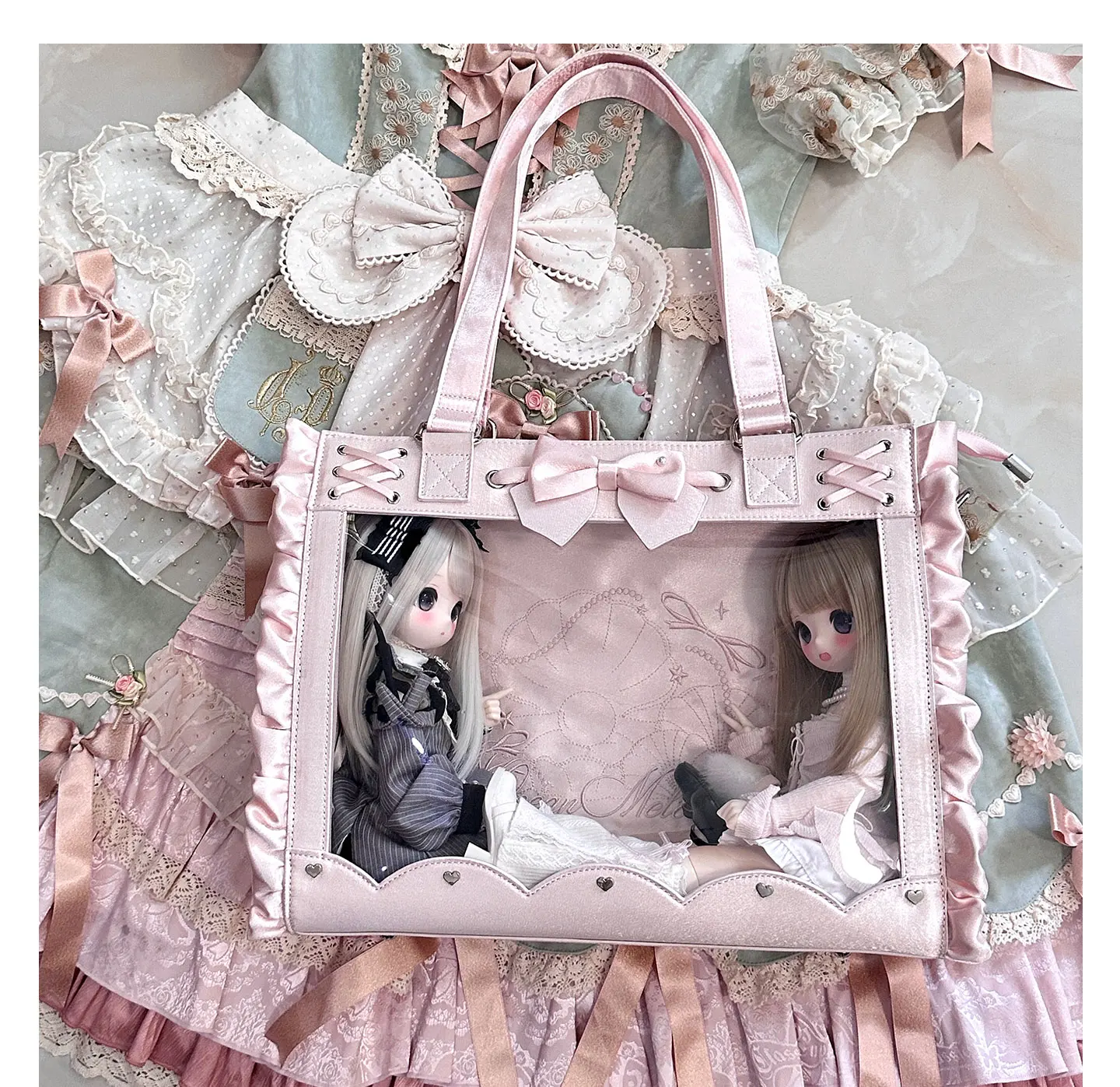 Transparent Ita Tote Bag Shoulder Bags Square High Capaci Bolsa Original Bolsos mujer Beautiful Bow Bolsas Underarm Sac Femme