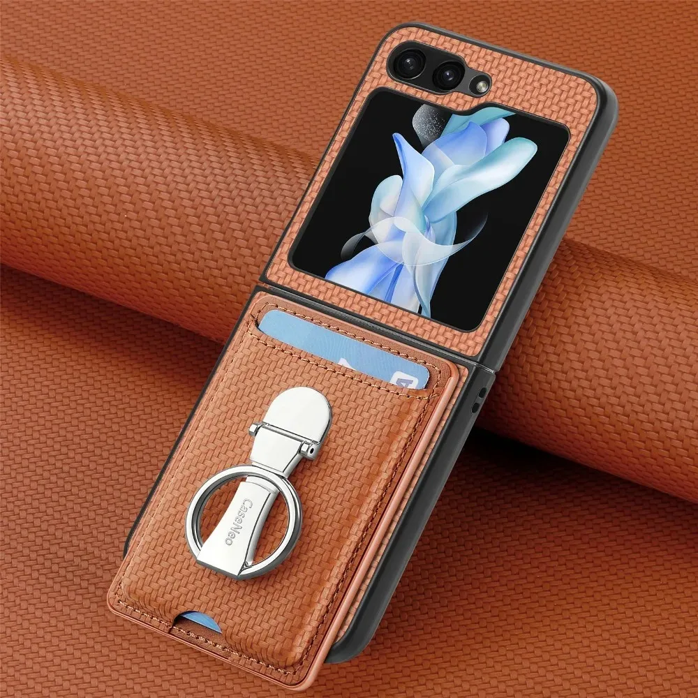 Ring Card Holder Wallet Flip Phone Case for Samsung Galaxy Z Flip 6 5 4 3 2 Flip6 Flip5 Flip4 Flip3 Flip2 5G PU Leather Cover