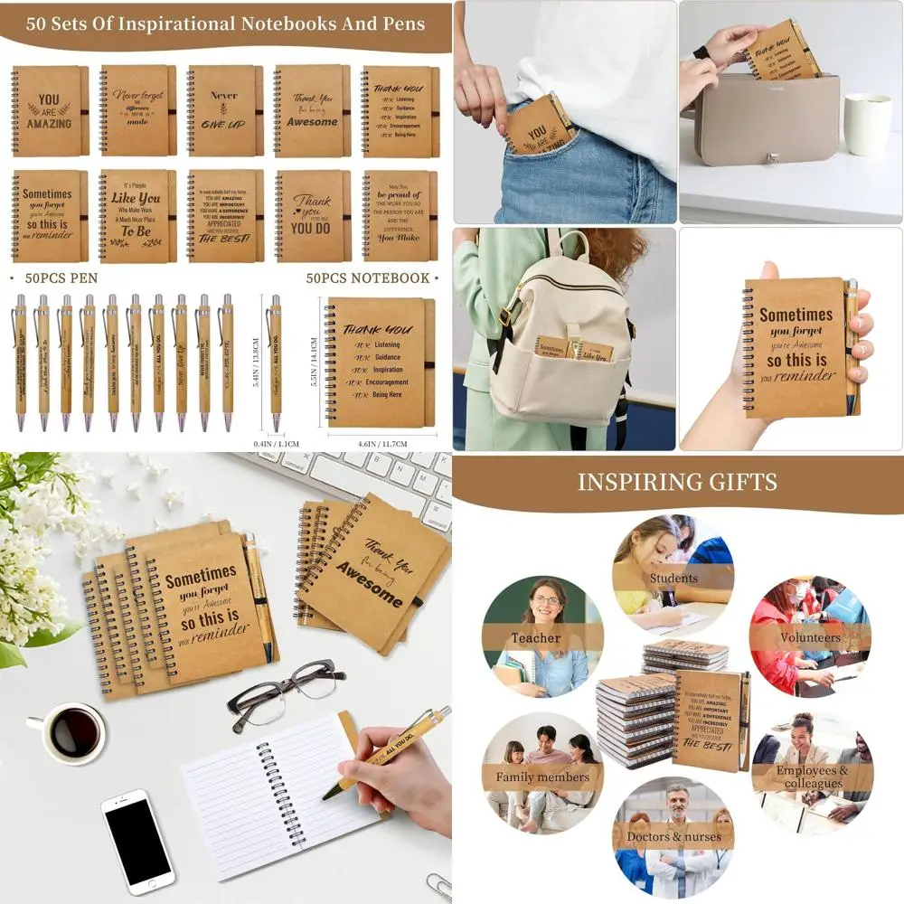 

50 Sets of 2-Piece Inspirational Gifts: Notebooks and Pens for Employee Recognition