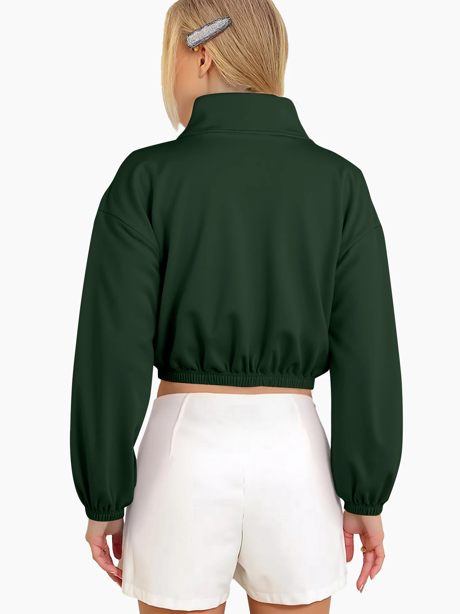 Women Going‑Out Cropped Sweatshirt Half Zip Stand Collar Elastic Hem Loose Y2K Street Aesthetic Lounge Tops