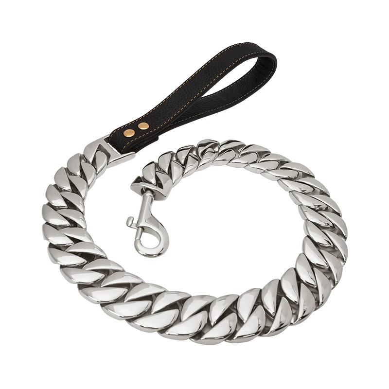 

32mm Silver Dog Chain Leash Collar Stainless Steel Strong Pet Dog Gold Silver Chain Lead For Medium Large Dogs Bulldog Pitbull