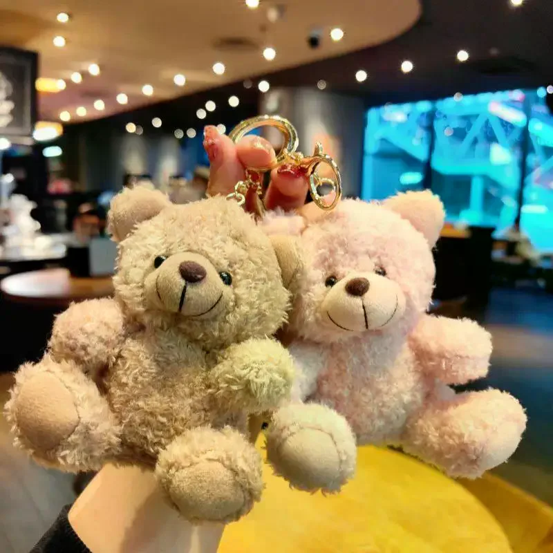 Cute Bear Cartoon Keychain Curly Sitting Doll Small Toy Bear Girl Bag Pendant DIY Wedding Gift 4 Color