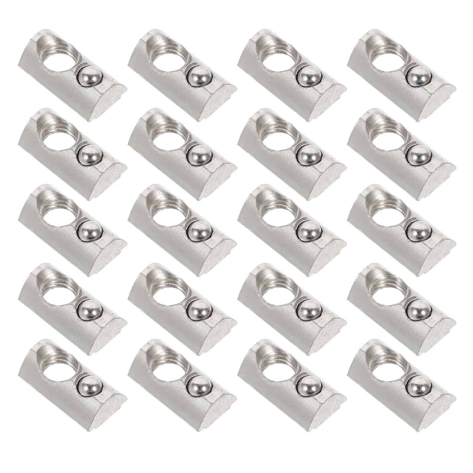 20 Pcs Aluminum Extrusion Nuts Roll-In Spring Elastic Silver Thread Profiles Carbon Steel