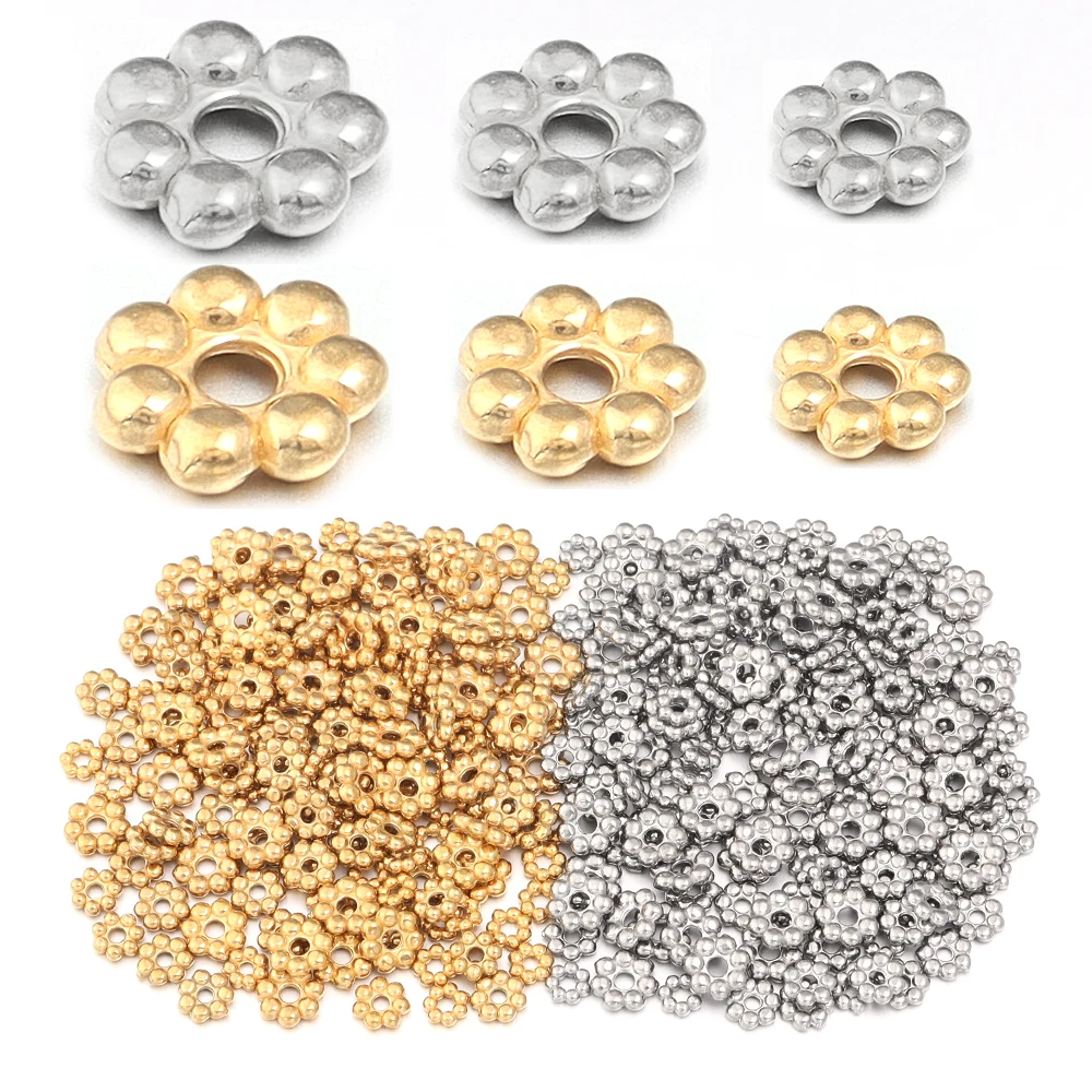 

10/20pcs Stainless Steel Daisy Snowflake Flower Spacer Beads Loose Bead Cap for DIY Needlework Jewelry Making Charms Bracelet