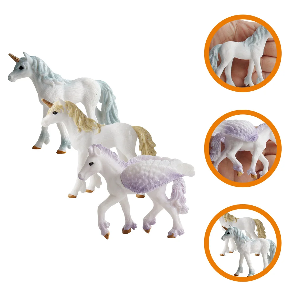 Figuras de unicornio de simulación realista, modelo de Animal simulado de plástico, modelo de unicornio Artificial, modelo de unicornio simulado, 3 uds.