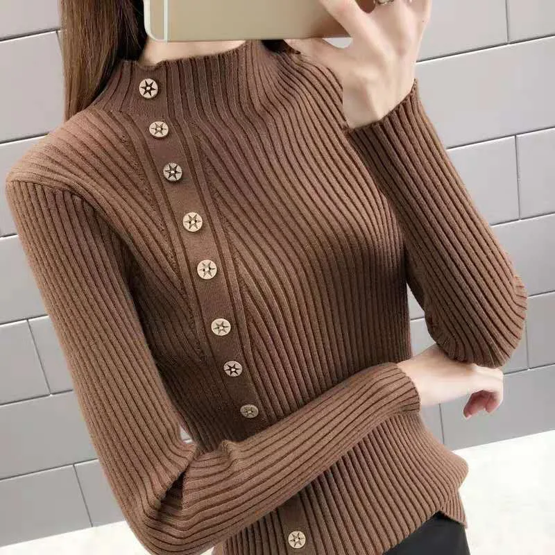 Women Clothing Fashion Casual Half Turtleneck Pullover Autumn Winter Simplicity Cozy Sweater Lady Versatile Korean Style Knitted