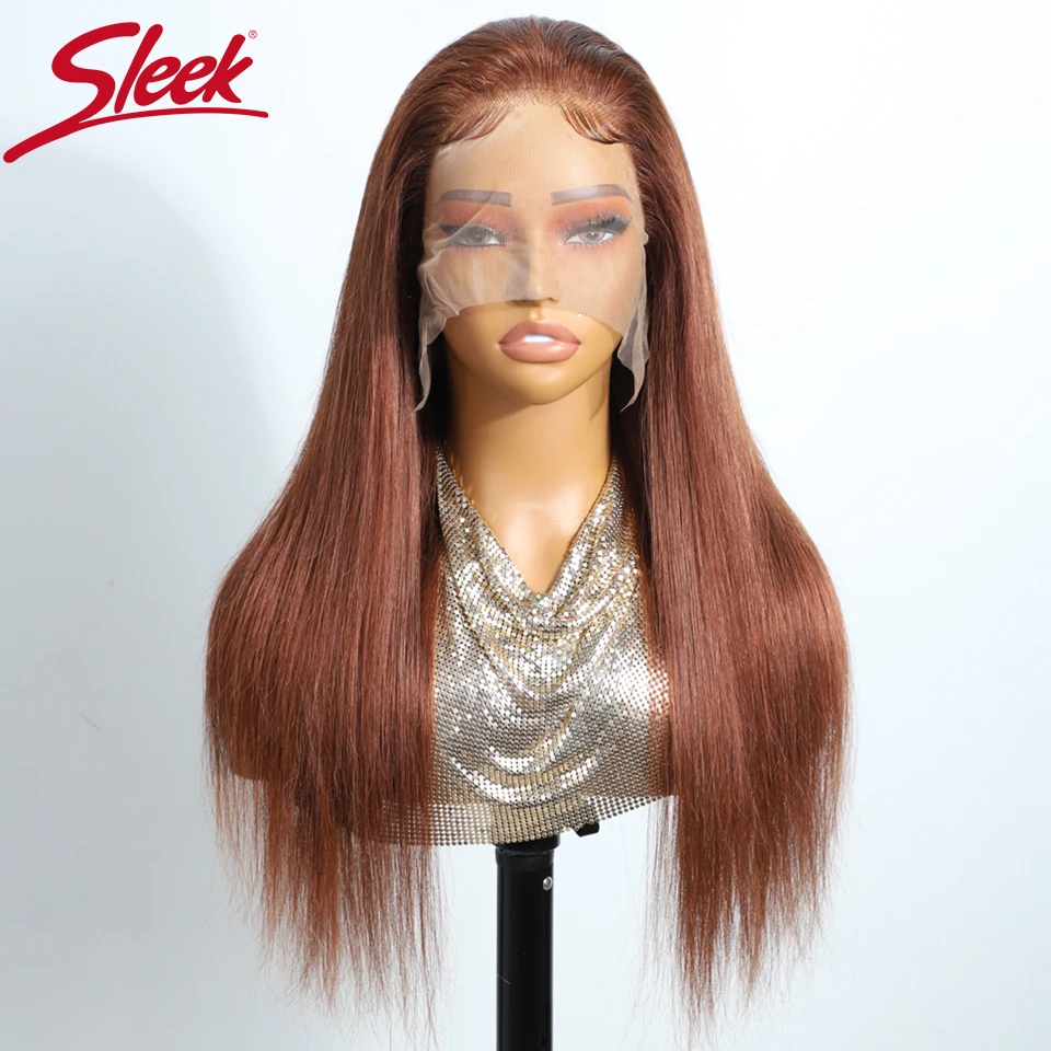 Perruque Lace Front Wig naturelle lisse, cheveux humains, brun cuivre, 13x5, érable, pre-plucked, avec baby hair