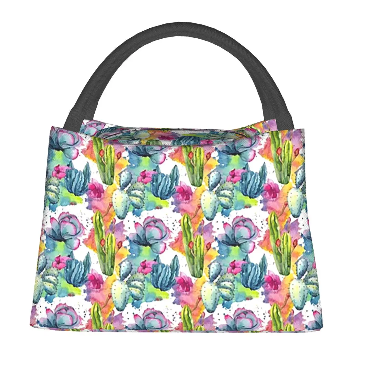 Exotic Wildflower Cactus Pattern Watercolor Style Stylish Insulated Lunch Bag for Women Kids Food Boxes Thermal Lunch Box Tote