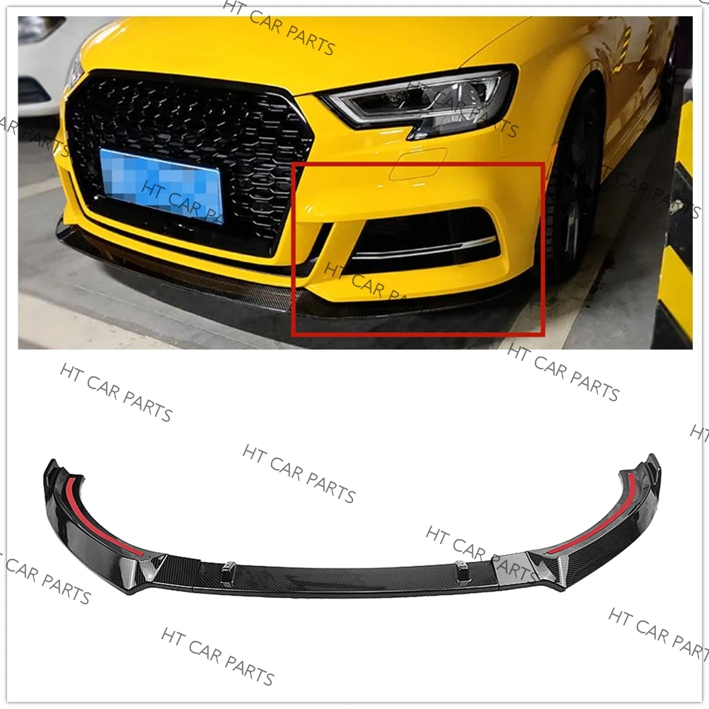 For Audi A3 S-line Carbon fiber pattern Car Styling 2017-2019 A3  S33 PCS Splitter ABS Front Shovel Bumper Lip Spoiler Diffuser