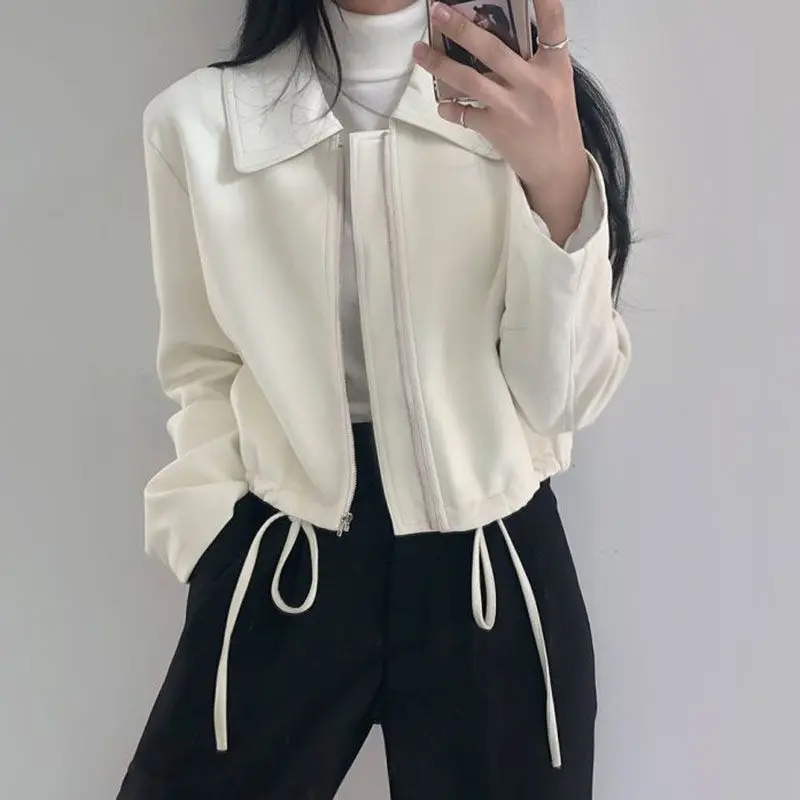 Leather Jackets Women Moto Coats Cropped Streetwear Chic BF Korean Fashion Loose Casual Punk All-match Simple Vintage Ladies New