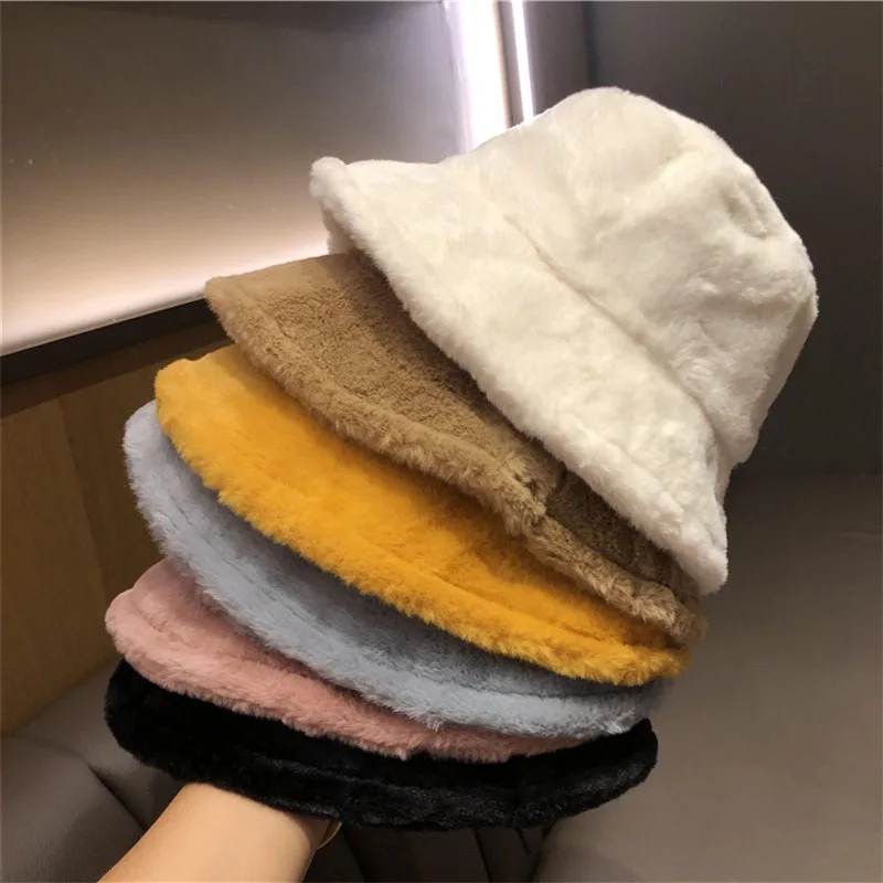 2023 Faux Fur Fluffy Bucket Hats Woman Men Autumn Outdoor Warm Soft Winter Hat Velvet Casual Fisherman Hat Fashion Panama Cap