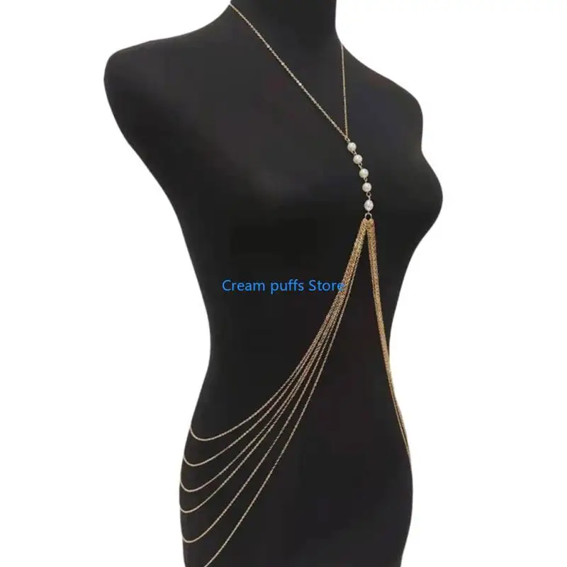 50LE Fringed Shoulder Chain Female Body Chain Evening Party Chest Chain for Dresses