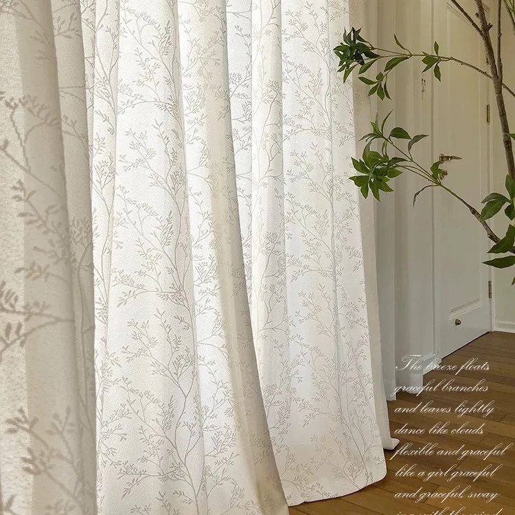 1PC French Knit Mirror Sheer Curtain, Sun Protection Transparent Not See Through, Living Room Balcony Bedroom, Luxury Cream Styl