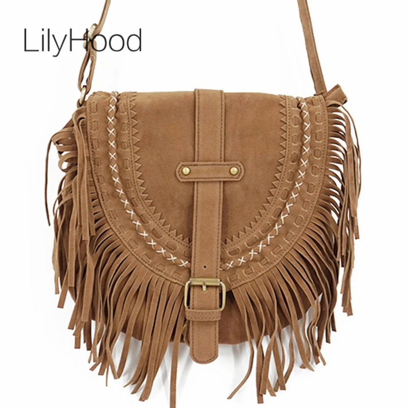 2024 Women Fringed Messenger Bag Faux Suede Fringe Tassel Boho Hippie Gypsy Bohemian Tribal Ibiza Style Cottage Cross body Bag