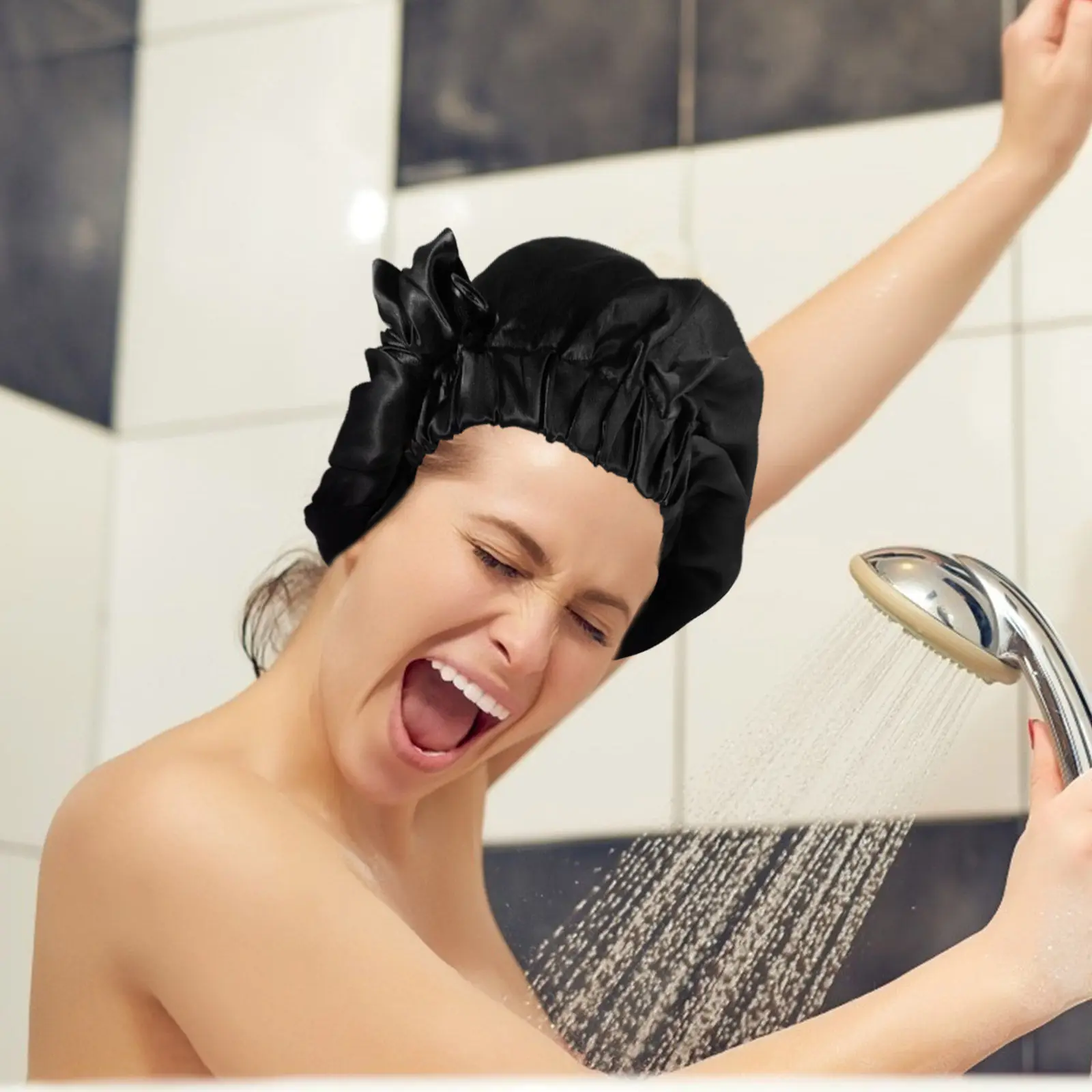 

2Pcs Premium Satin Long-Cylinder for Women Hair Protection Sleep Hats Large Fit All Head Sizes Bathing Shower Caps