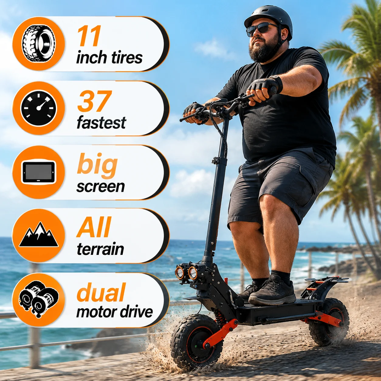 Freeboy H6 Dual Motor Electric Scooter 2400W 37 MPH Fastest Full Suspension 48V21AH Lithuim Battery Long Range Double Disc Brake 11 inch off Road Tires Rear Turn Signals Fildable E Scooter for Adults