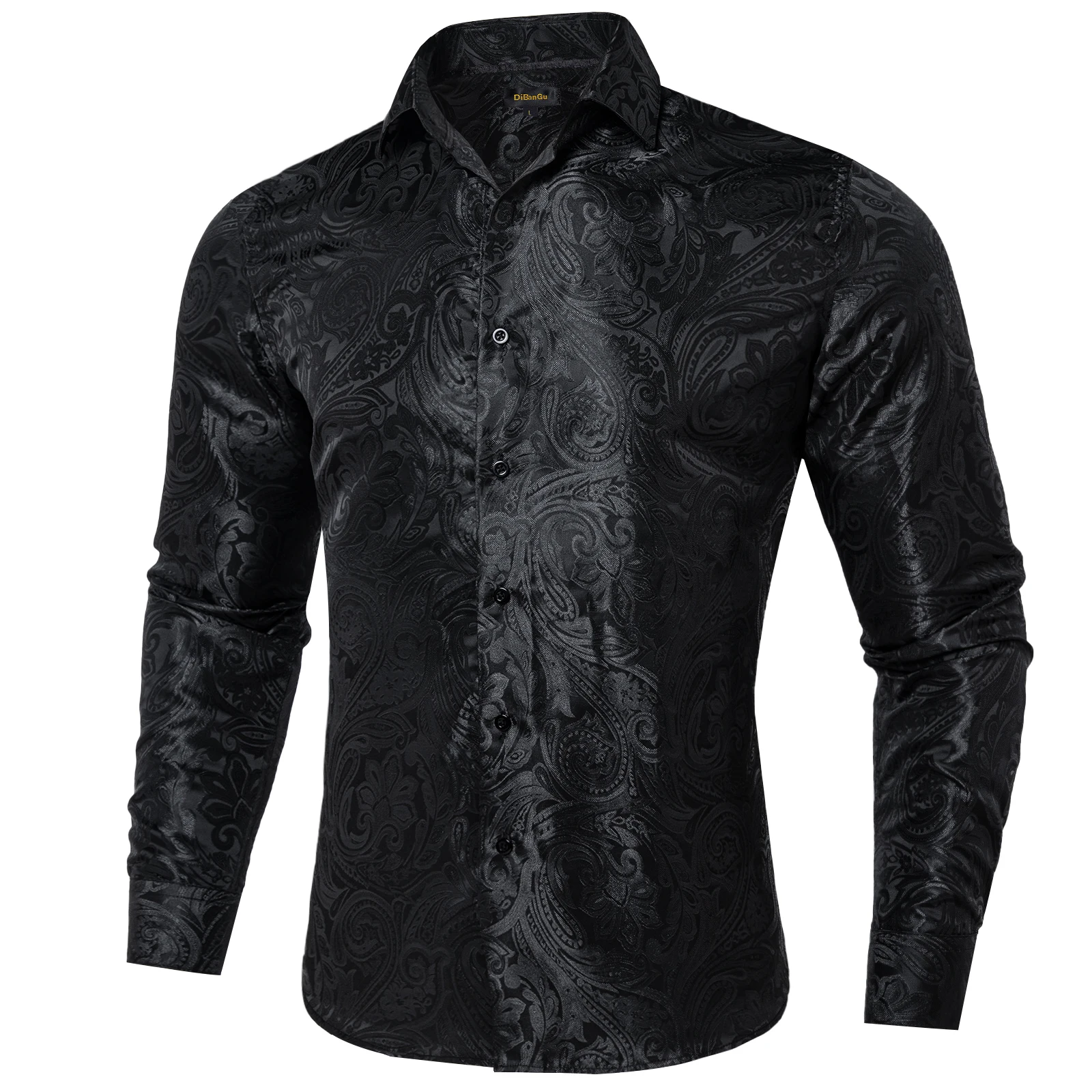 Black Paisley Solid Men shirt Luxury Wedding Prom Long Sleeve Dress Shirts Blouse Green Blue Red Brand Men Clothing DiBanGu