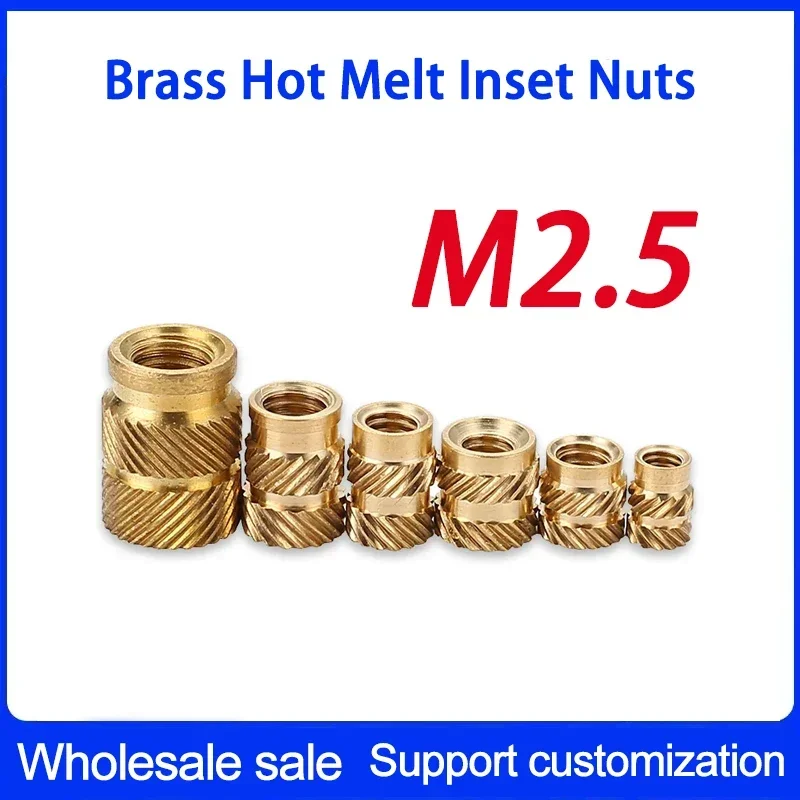 M2.5 Brass Hot Melt Inserts Nut Heating Molding Copper Thread Inset Nuts SL-type Double Twill Knurled Injection Brass Nut 100Pcs