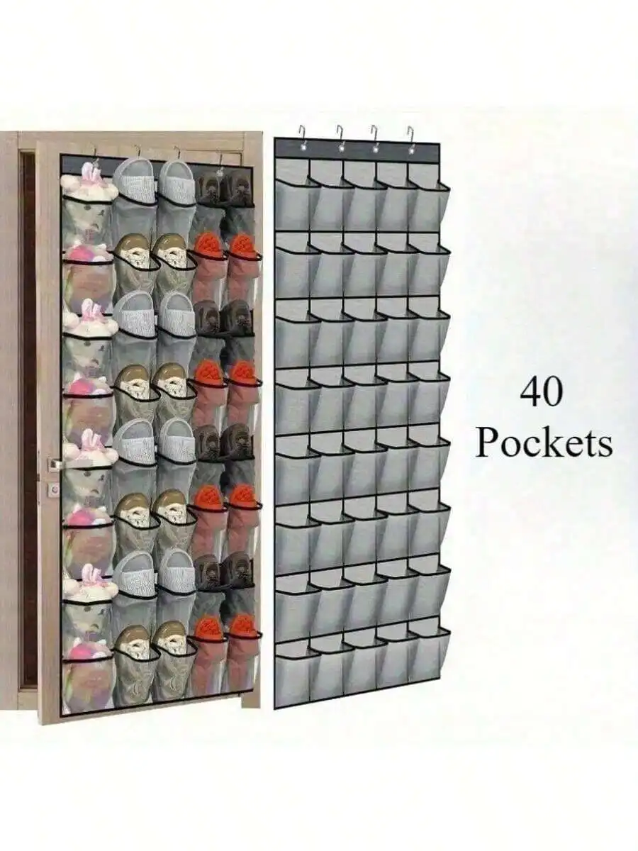 40 Grids Over-The-Door Shoe Rack With Large Breathable Mesh Pockets, Space-Saving Hanging Organizer That Can Be Hung In The Clos
