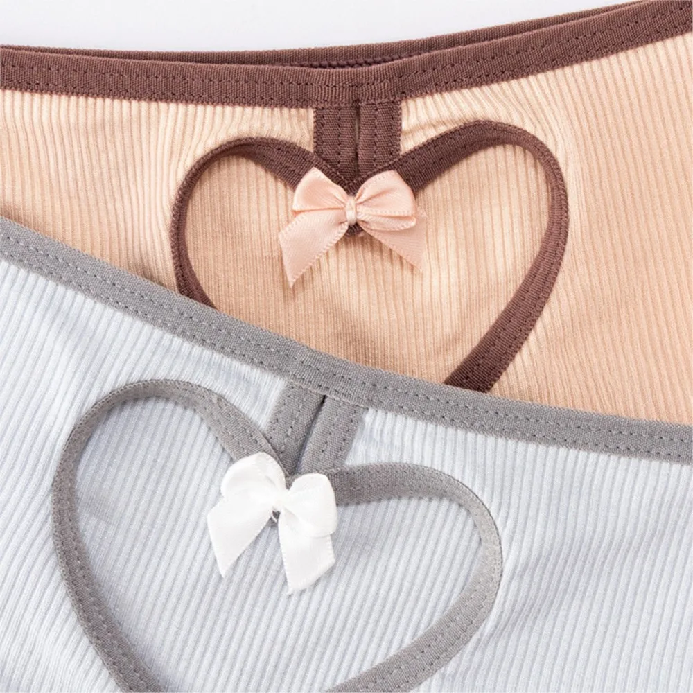 Valentine's Day Gift Trendy Low-Waist Female Thongs Heart Shape Bow Pants See-through panties Colorful Women Pants Soft briefs