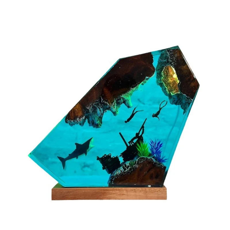 Imagem -06 - Sea World Criatividade Resina Table Light Arte Criativa Decoração Lâmpada Tubarão Tema do Navio Afundado Luz Noturna Carregamento Usb