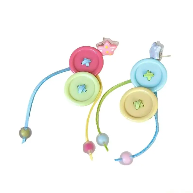 31BF Trendy Button Earrings With Dynamic Fringe Comfortable Acrylic Ear Accessories Gift For Her Special Moment