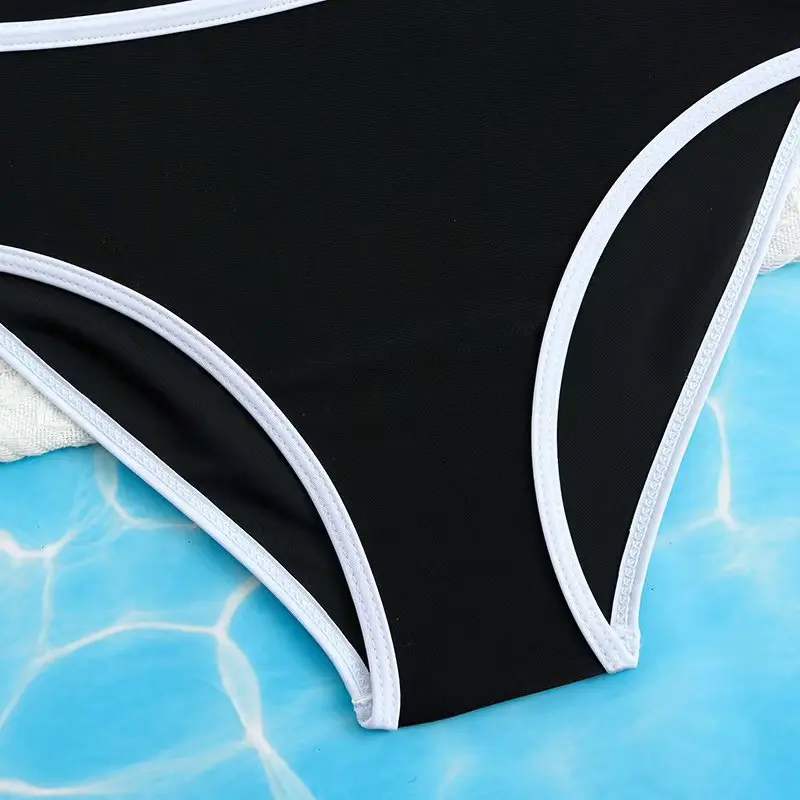 2025 черный купальник для девочек, бикини с высокой талией, детский купальник, женский и детский купальный костюм, летняя пляжная одежда