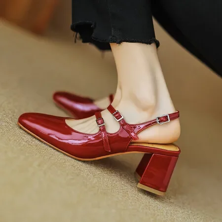 

Low Heels Mary Janes Shoes for Women Dress Pump 2024 Cowhide Genuine Leather Women's Heeled Party Office Wedding Lolita Shoes