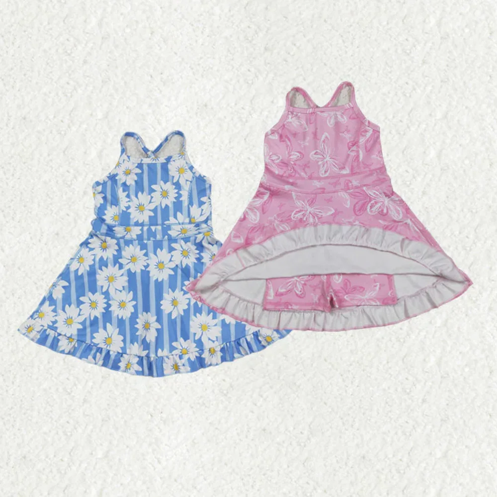 

В наличии Активная одежда Спортивное платье для йоги-бабочки Розовое и синее платье для маленьких девочек