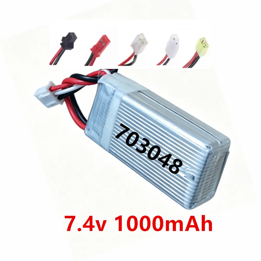 7.4V 1000mAh 25c 703048 Lipo Battery For MJXRC X600 RC Drone Spare Parts 2S 7.4v Toy Battery With JST/SM/T/EL-2P/Tamiya Plug