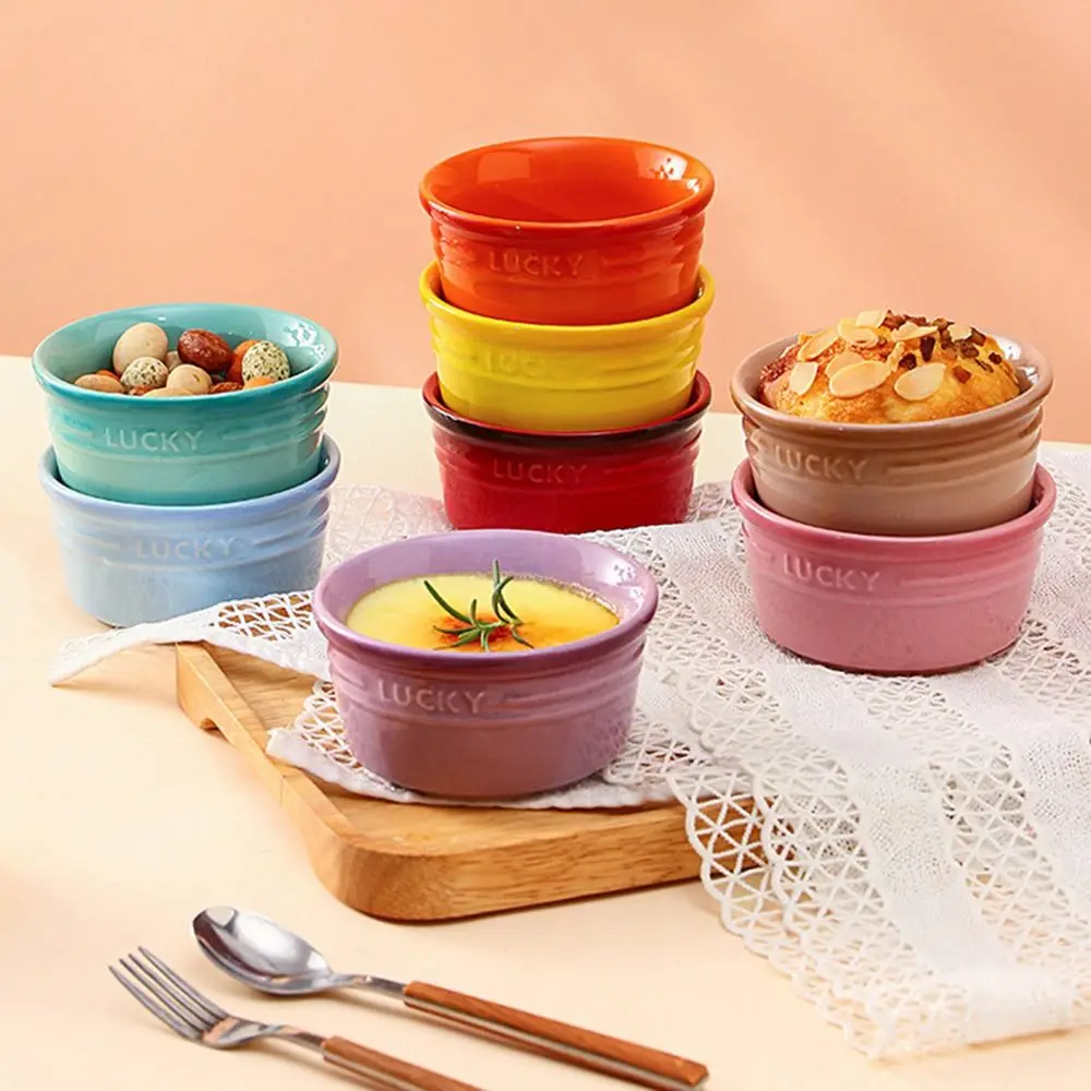 Multicolor Ceramic Baking Bowls Stackable Gradient Color Mousse Cup Heat-resistant Oven Safe Bread Baking Pan Souffle