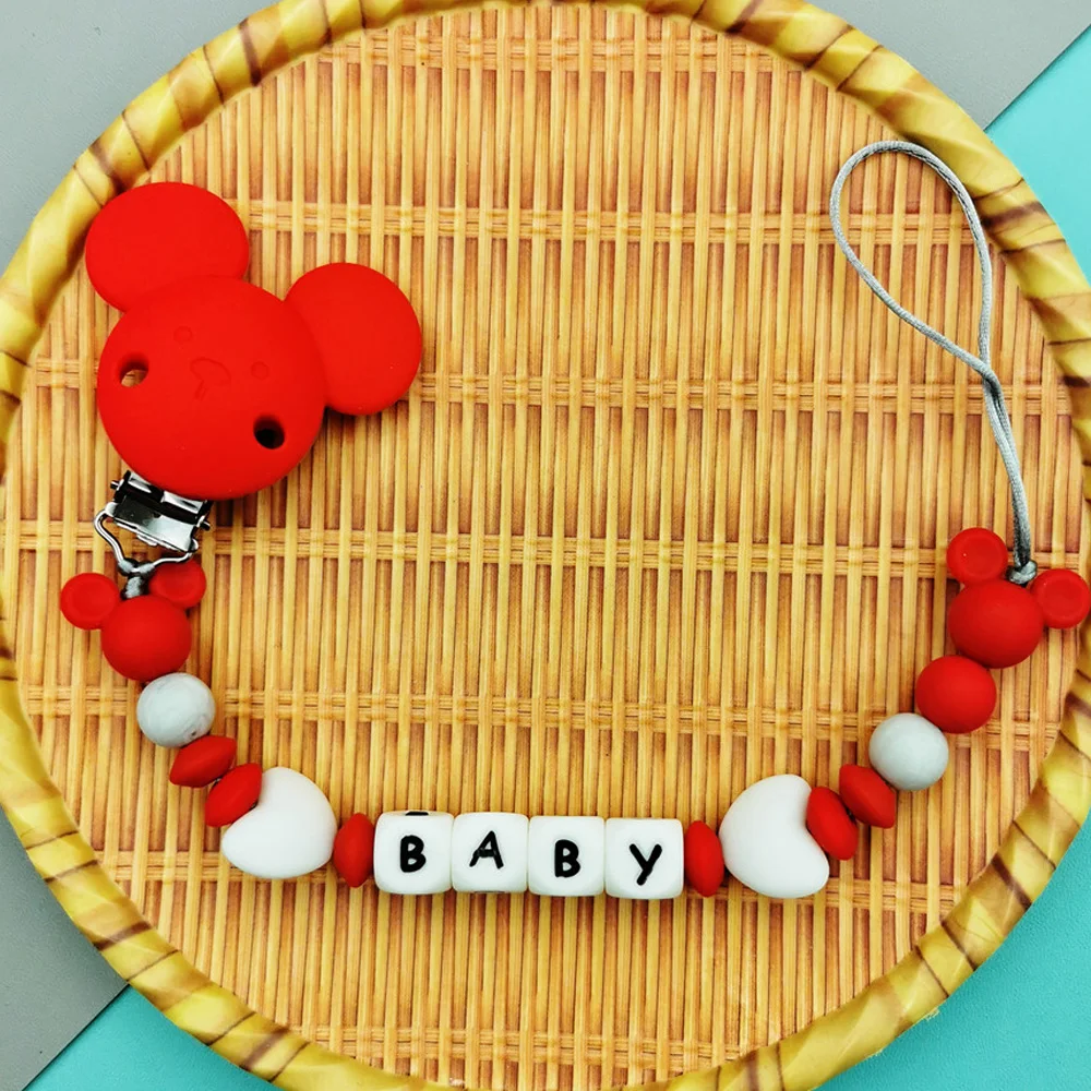 Custom Letter Names Baby Pacifier Silicone Clips Chains Teether for Baby Infant Chew Leash Nipple Holder Teether Creative Gifts