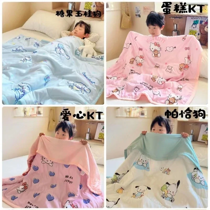 

Miniso Sanrio Kuromi Cinnamoroll Air Conditioning Quilt Cute Hello Kitty Pochacco Kids Nap Blanket Autumn Breathable Bedspread