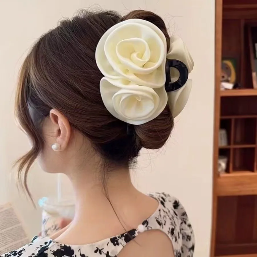 

Matte Satin Rose Hair Clip – Elegant, Large Shark Clip for Women – Fashionable Hair Accessory
