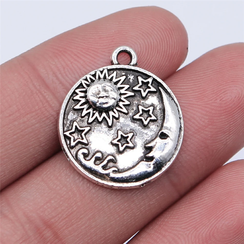 WYSIWYG 10pcs 23x20mm Antique Silver Color Sun Stars Moon Charms For Jewelry Making DIY Jewelry Findings