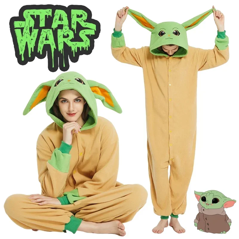 Star Wars Baby Yoda One-Piece Pajamas Cute Cartoon Men Women Long-sleeved Winter Soft Warm Sleepwear Home Casual Clothes Gifts