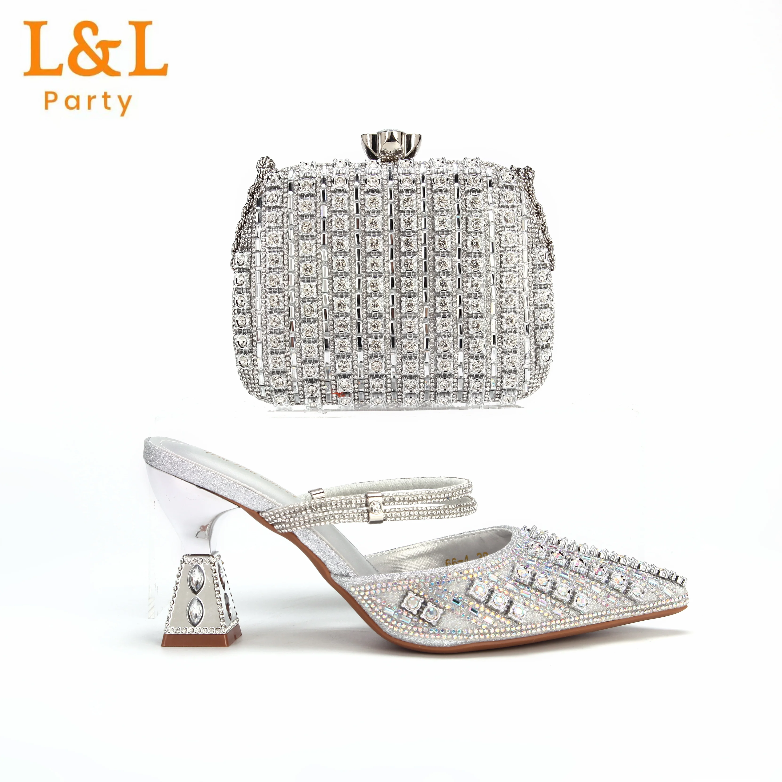 

Серебристый новый дизайн, нигерийские тапочки, одинаковый комплект одежды, туфли для свадебной вечеринки и сумка с острым носком, украшенные стразами