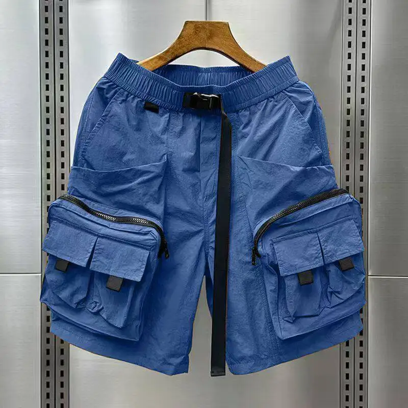 American Fashion Multi Pocket Shorts For Men Summer Casual Retro High Street Solid Color Workwear Style Loose 6XL Shorts