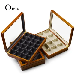 Oirlv-joyero de madera maciza, estuche transparente para anillos, collares, pulseras, organizador de joyas