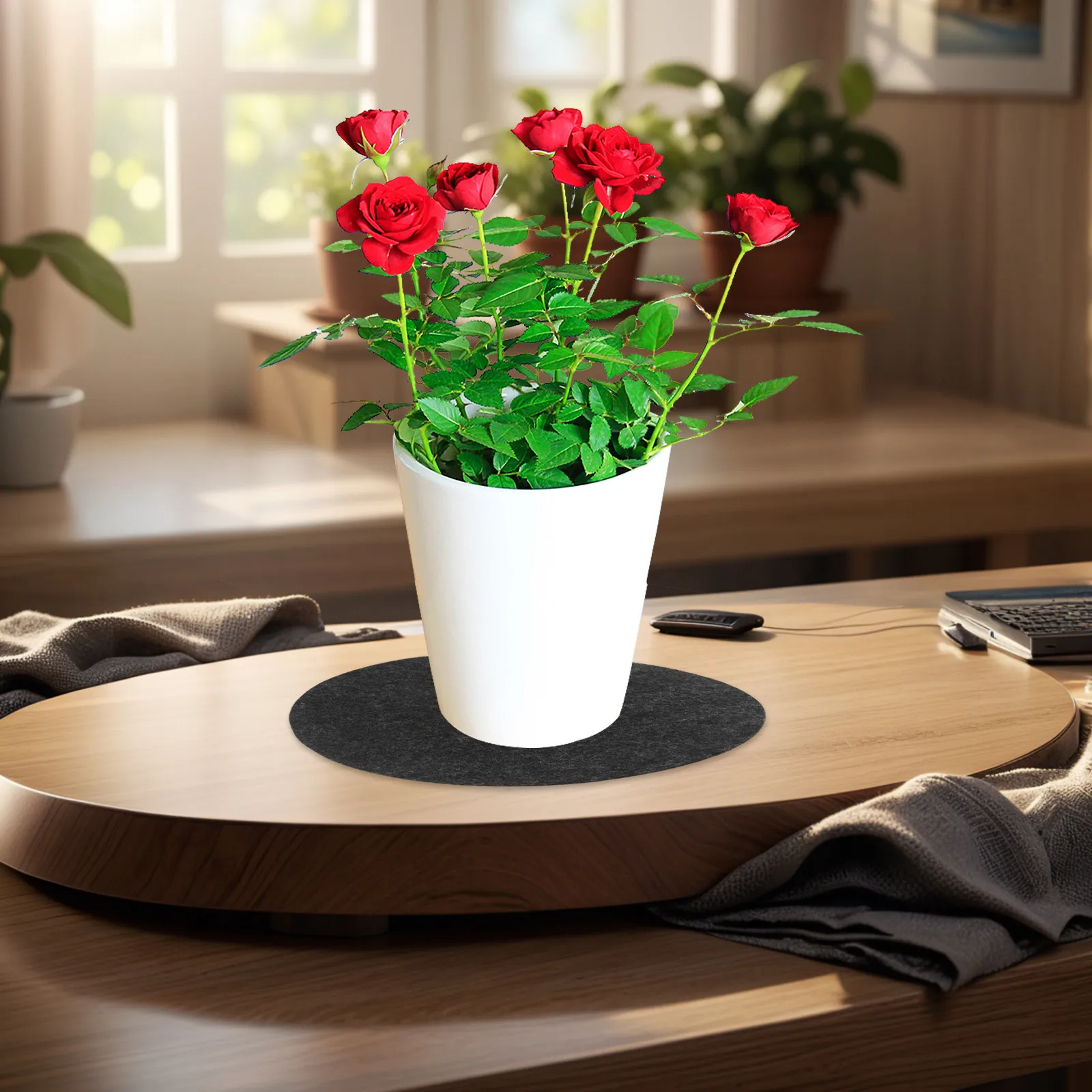 12-個の丸型フェルトポットマット両面吸収性植物コースター再利用可能なプランターパッド屋内用フロアプロテクター