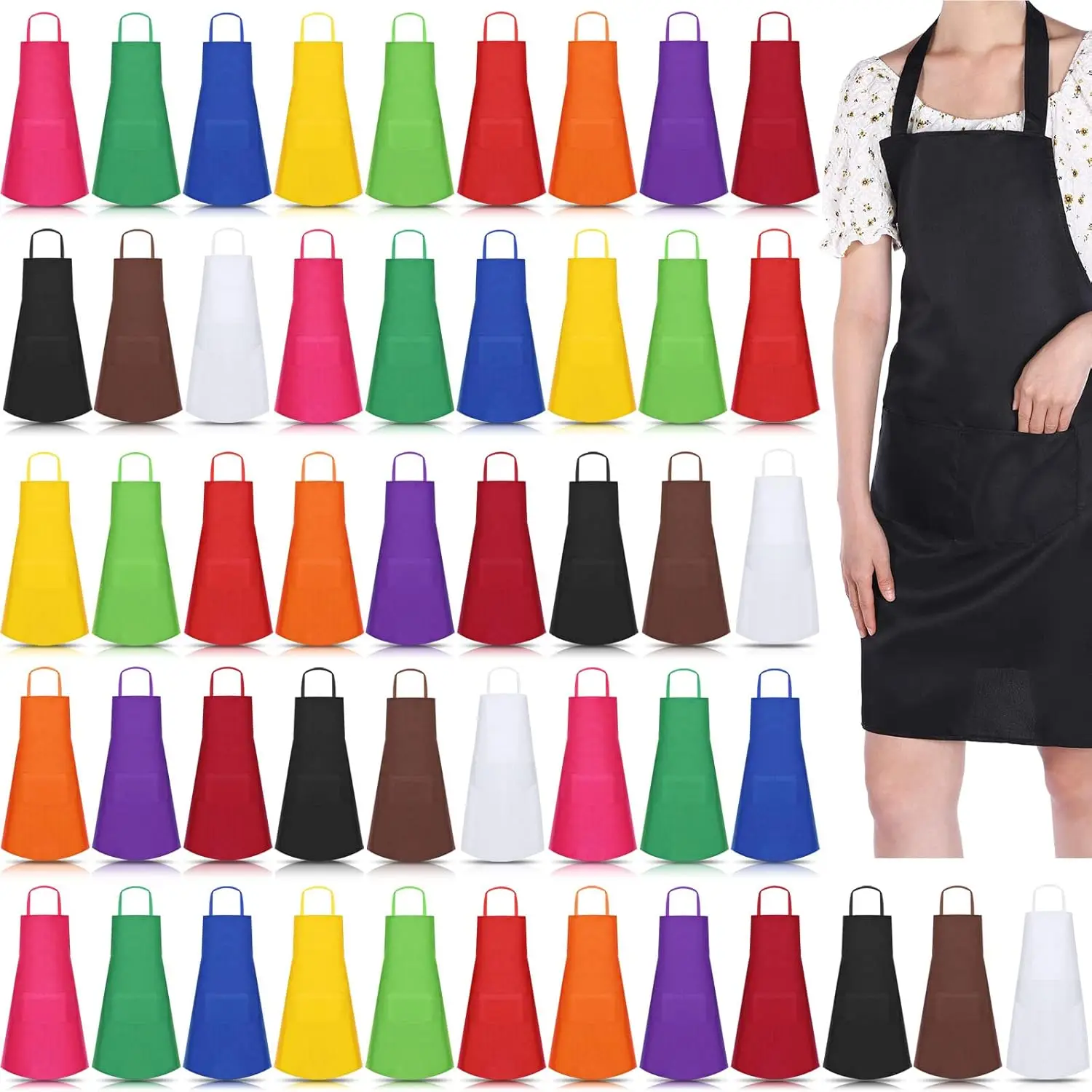 

36 Pack Bib Apron Bulk Unisex Cotton Aprons with Pockets Plain Washable for Kitchen Restaurant BBQ